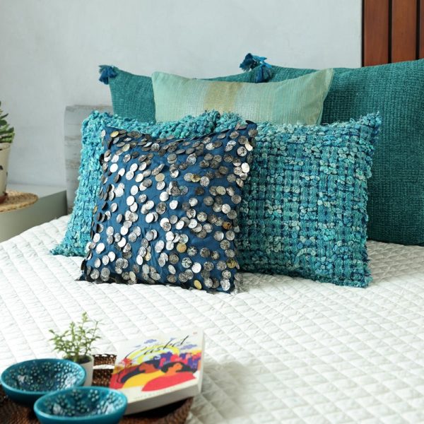 Cerulean Gunjan Handwoven Linen Cushion Cover | 12 x 12 inches , 16 x 16 inches , 12 x 20 inches , 20 x 20 inches Sale