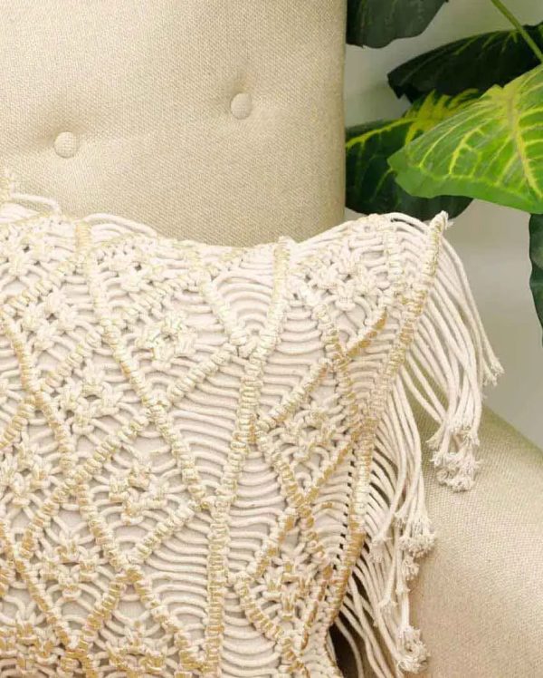 Diamonds Macrame Cotton Cushion Cover | 16 x 16 Inches on Sale