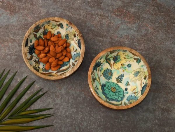 Floral Wooden Snack Dip Bowls | Set of 2 Supply