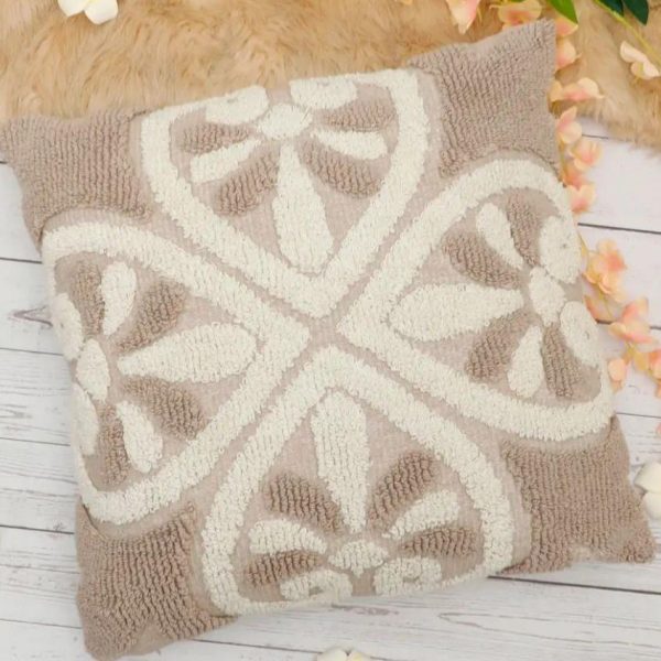 Floral & Leaf Knitted Tufted Cotton Cushion Cover | 18 X 18 Inches Sale