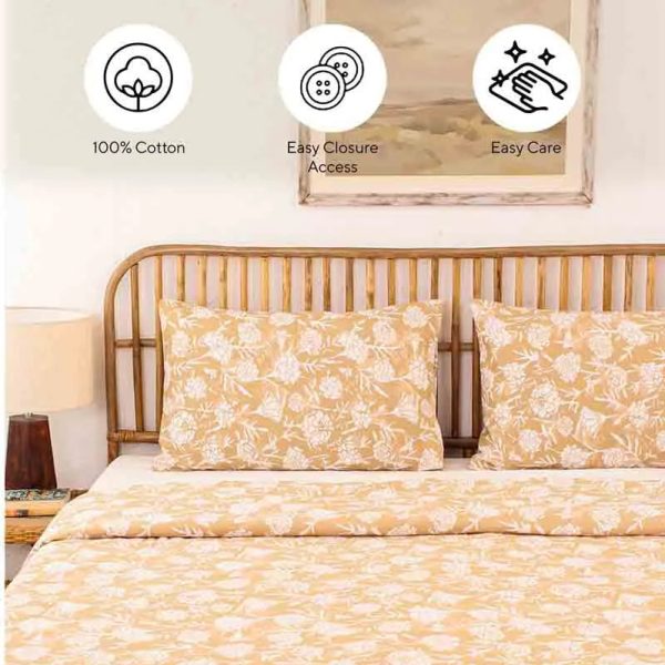 Beige Genda Phool Cotton Duvet Cover | Double Size | 90 x 108 Inches on Sale