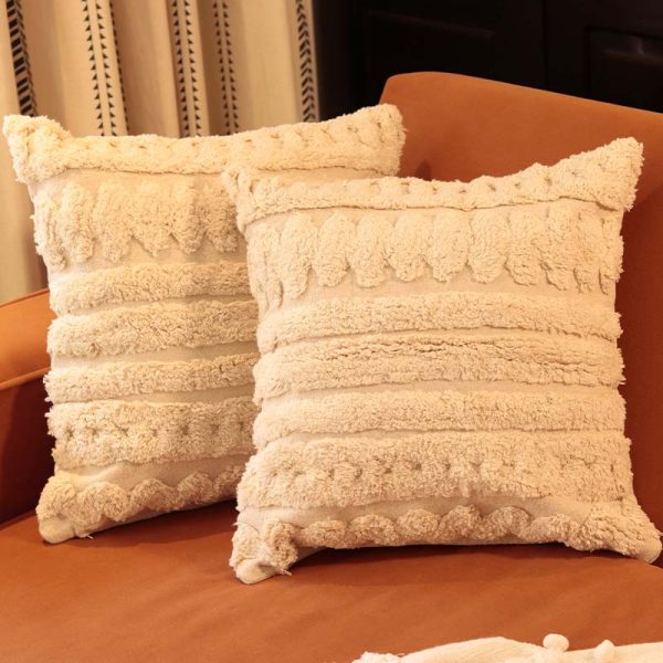 Stripes Cotton Tufted Cushion Covers | Set of 2 | 18 x 18 Inches Supply