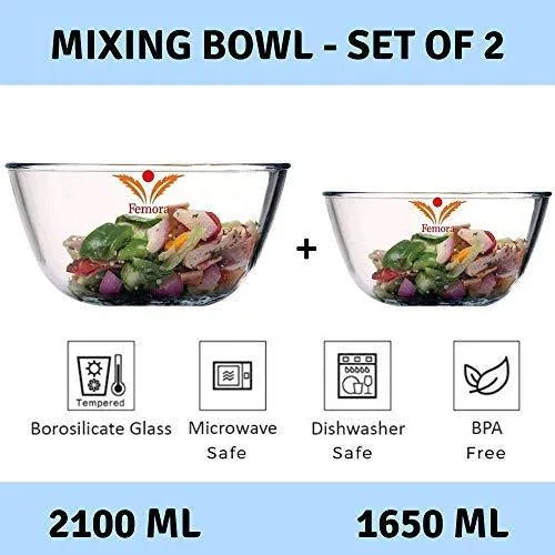 Glass Multipurpose Mixing Bowls | Set of 2 | 1.6L & 2.1L Online Sale