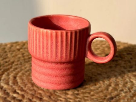 Bubble Gum Pink Fluted Ceramic Coffee Cup | 230ml Cheap