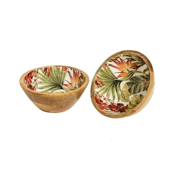 Paradise Print Wooden Snack Dip Bowls | Set Of 2 Online Sale