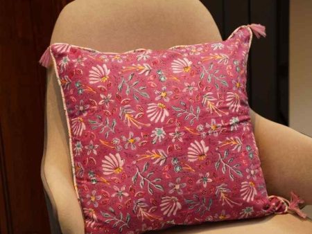 Accent Tassel Story Purple Floral Cushion Cover | 20 x 20 inches on Sale