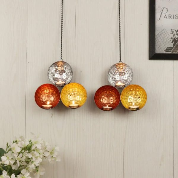 Hanging Tealight With Triple Color Tones | Set of 2 on Sale