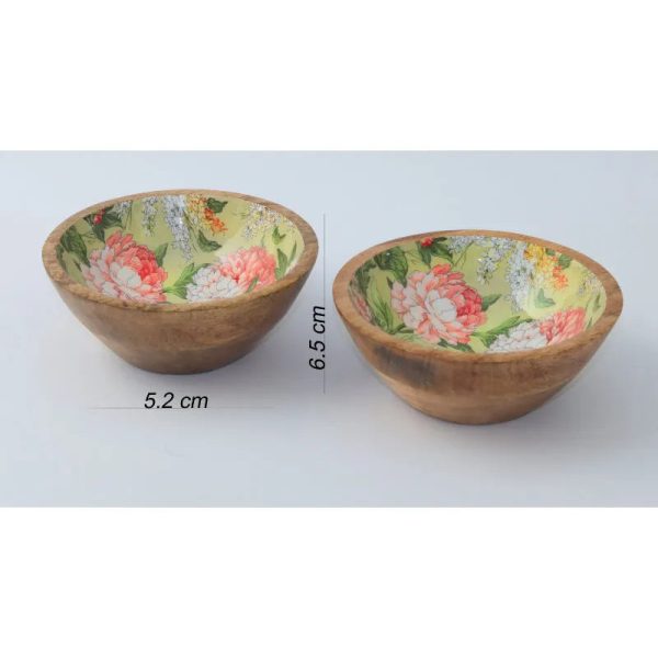 Floral Wooden Snack Dip Bowls | Set of 2 Supply