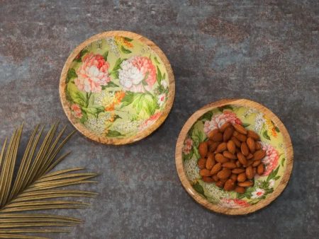 Floral Wooden Snack Dip Bowls | Set of 2 Supply