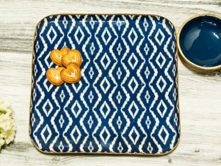 Blue Ikat Square Platter With Bowl on Sale