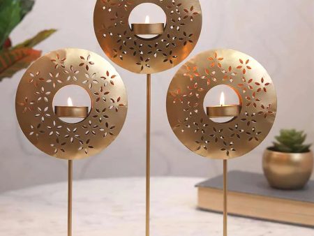 Round Three Circle Design Tealight Holder | Gold Hot on Sale