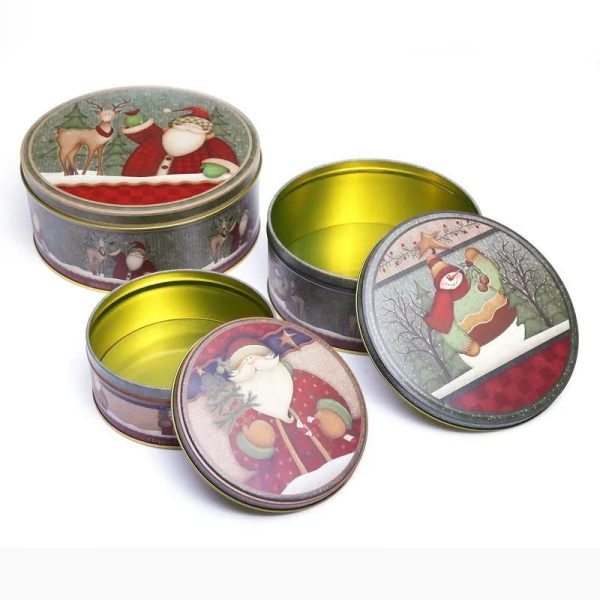 Santa & Reindeer Round Storage Box | Set of 3 Online now