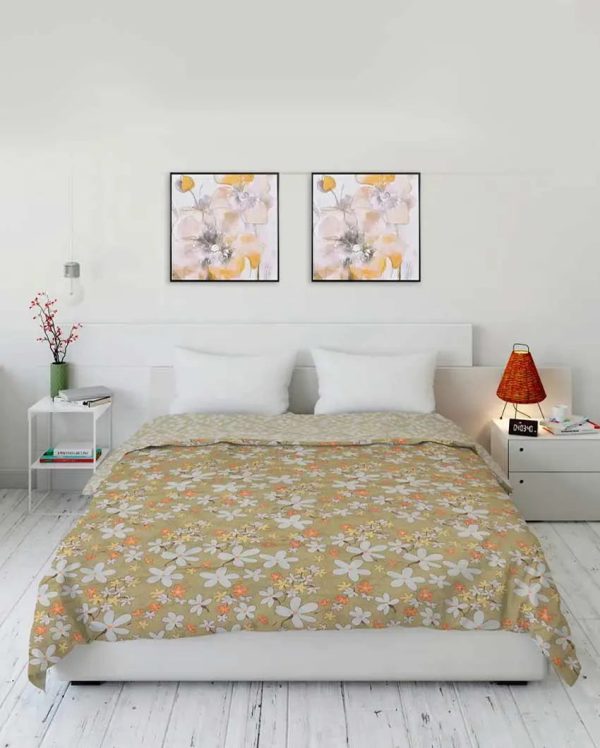 Green Floral Print Design Cotton Polyfill Comforter | Double Size | 83 x 88 inches For Discount