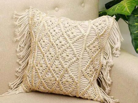 Diamonds Macrame Cotton Cushion Cover | 16 x 16 Inches on Sale