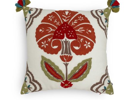 Saubhagya Hand Embroidered Linen Cushion Cover | 16 x 16 inches | Multiple Colors For Sale