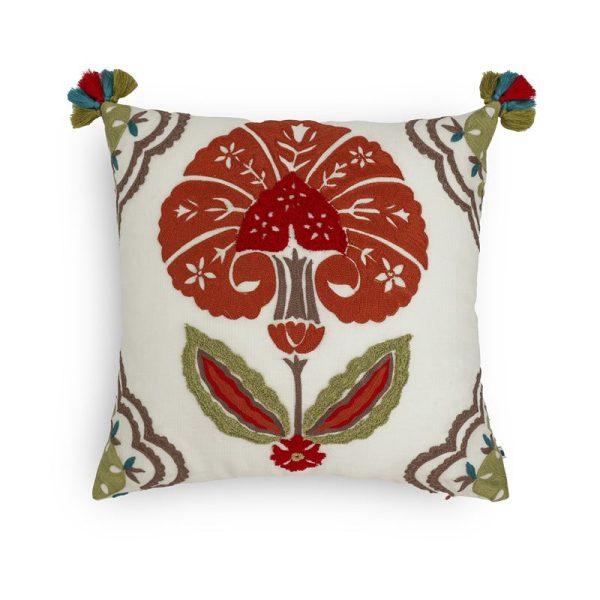 Saubhagya Hand Embroidered Linen Cushion Cover | 16 x 16 inches | Multiple Colors For Sale