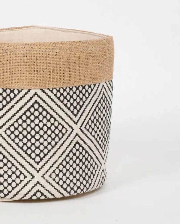 Diamond Printed Cotton Jute Basket With Lid Hot on Sale