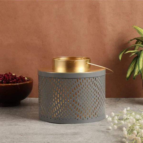 Grey Gold Modern Decorative Lantern Candle Holder Cheap