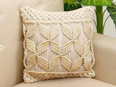 Floral Center Macrame Cotton Cushion Cover | 16 x 16 Inches Cheap