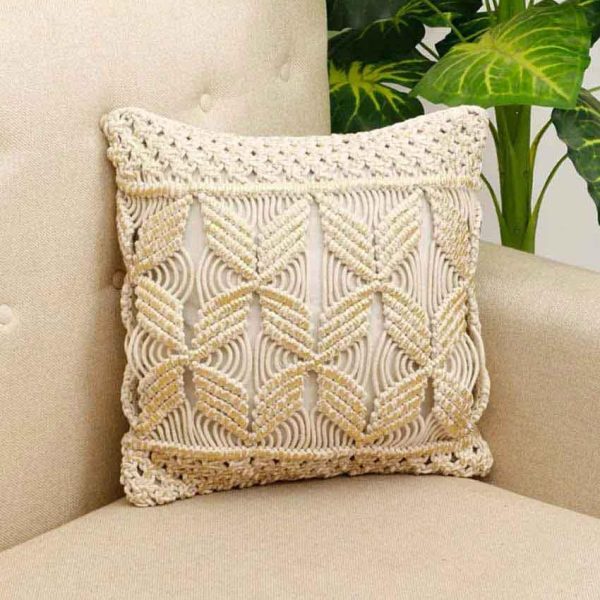 Floral Center Macrame Cotton Cushion Cover | 16 x 16 Inches Cheap