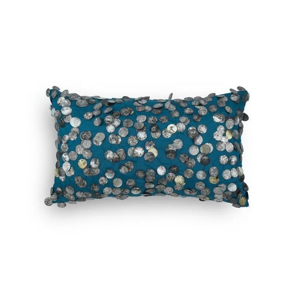 Teal Tara Hand Embroidered Faux Silk Cushion Cover | 12 x 12 inches , 16 x 16 inches , 12 x 20 inches , 20 x 20 inches on Sale