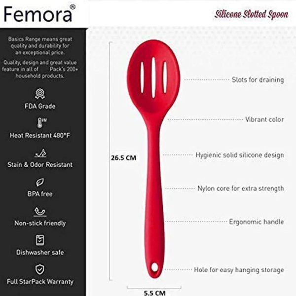 Red Virgin Silicone Slotted Spoon with Grip Handle on Sale