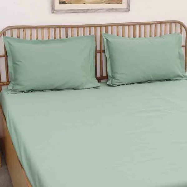 Green Sage Cotton Satin Bedding Set With Pillow Cover | Double Fitted | 72 x 75 Inches For Cheap