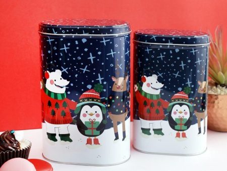 Santa & Friends Blue Tall Storage Box | Set of 2 For Sale