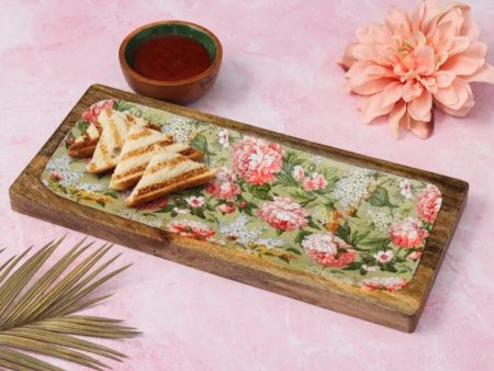 Floral Wooden Platter With Wooden Dip Bowl | 16 x 3 inches | Multiple Colors on Sale