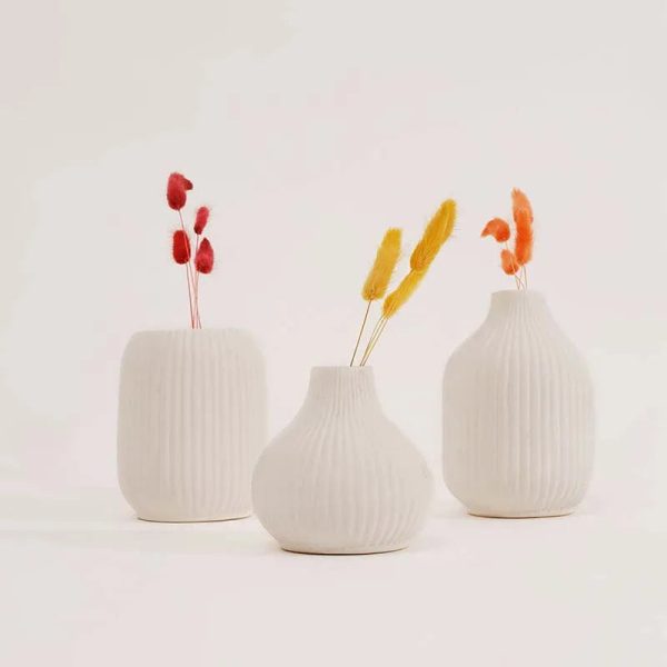 White Ivory Design Vase | Set Of 3 For Discount