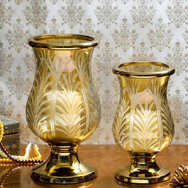 Sparkle Glass Pedestal Hurricane Candle Holders | Set of 2 Online