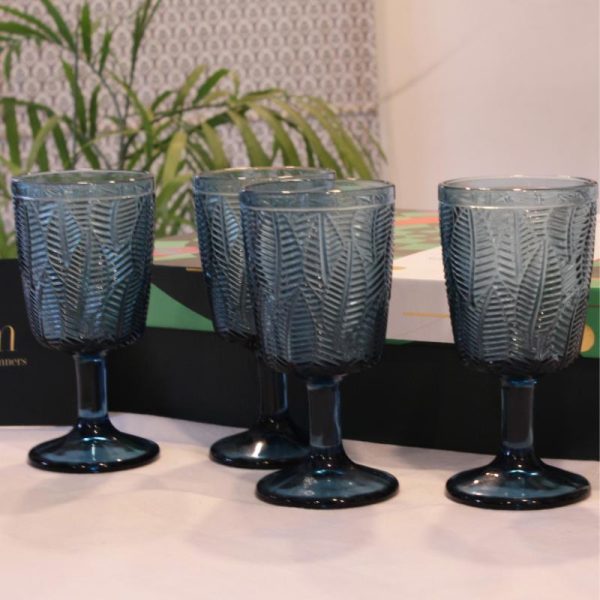 Turquise Blue Embossed Wine & Champagne Glass Set Online Sale