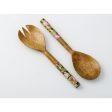 Floral Wooden Salad Bowl With Servers Online