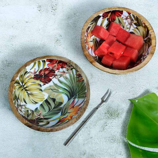 Paradise Print Wooden Snack Dip Bowls | Set Of 2 Online Sale