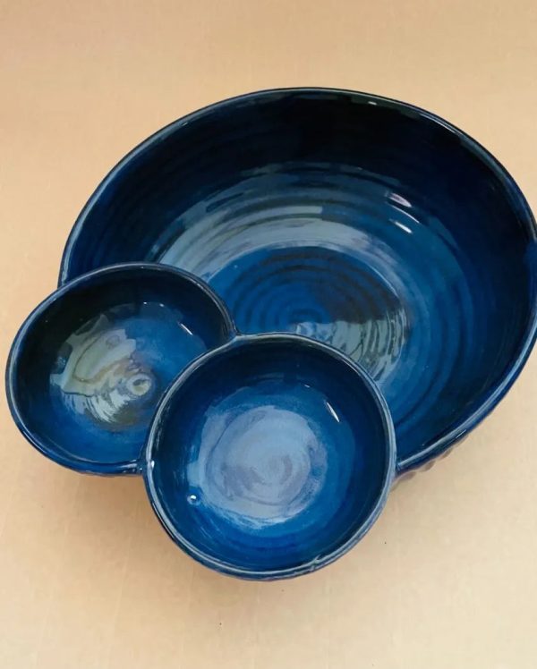 Double Dip Blue Ceramic Serving Bowl | 9 x 4 inches Online Hot Sale