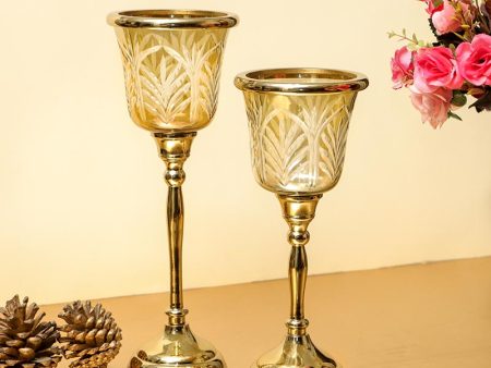 Sparkle Glass Candle Holder With Metal Stand | Set of 2 Online Hot Sale