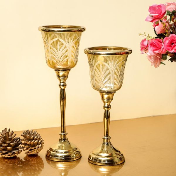 Sparkle Glass Candle Holder With Metal Stand | Set of 2 Online Hot Sale