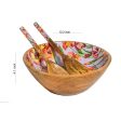 Gladiolus Harmony Print Wooden Salad Dip Bowl With 2 Servers | Set of 1 Bowl With 2 Servers on Sale