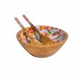 Gladiolus Harmony Print Wooden Salad Dip Bowl With 2 Servers | Set of 1 Bowl With 2 Servers on Sale