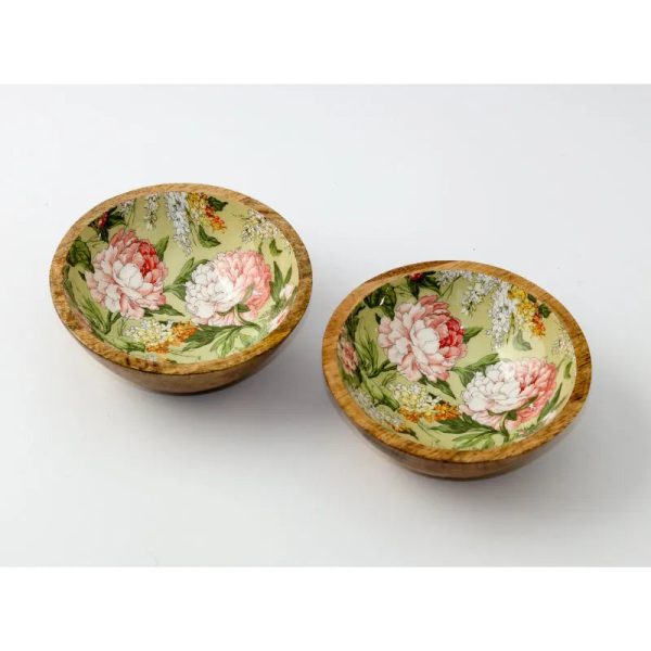 Floral Wooden Snack Dip Bowls | Set of 2 Supply