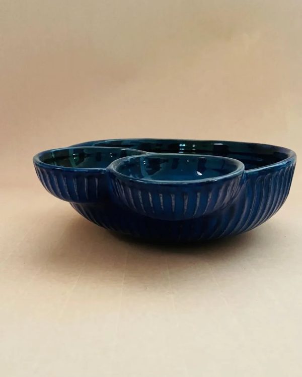 Double Dip Blue Ceramic Serving Bowl | 9 x 4 inches Online Hot Sale