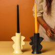 Beige & Black Abstract Design Ceramic Candle Holders | Set of 2 | 3 x 4 inches For Discount