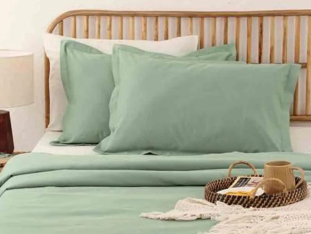 Green Sage Cotton Duvet Cover | Double Size  | 90 x 108 inches on Sale