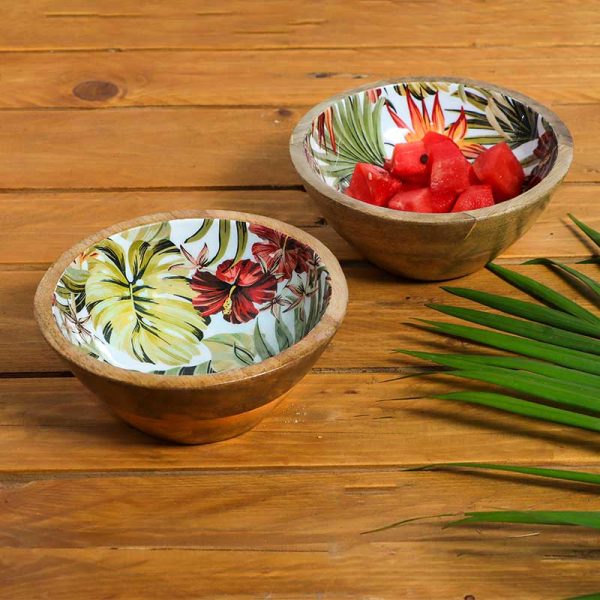 Paradise Print Wooden Snack Dip Bowls | Set Of 2 Online Sale