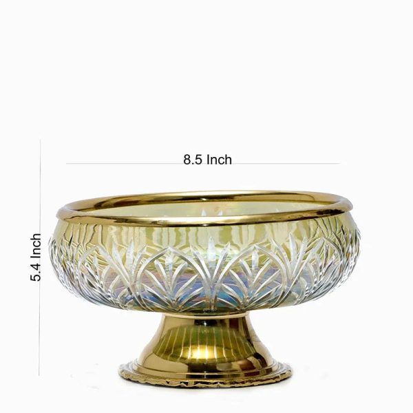 Sparkle Glass Fruit Bowl With Brass Stand | 8.5 x 5.4 inches For Sale