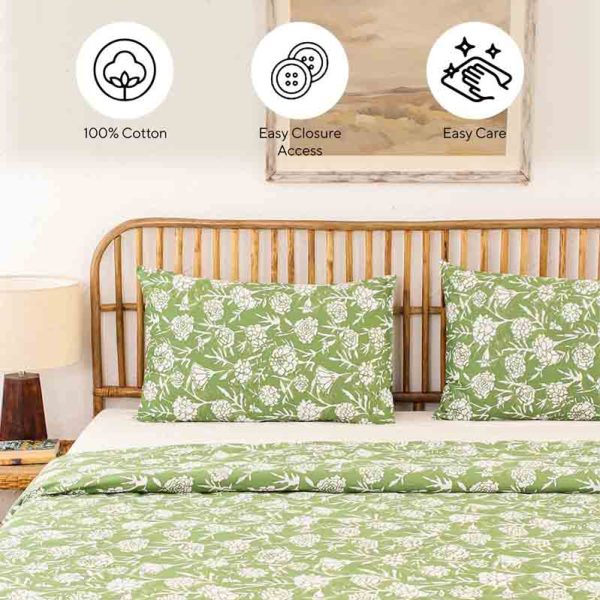 Green Genda Phool Cotton Duvet Cover | Single Size  | 60 x 90 inches For Sale