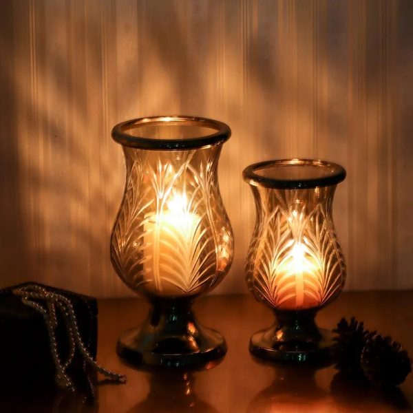 Sparkle Glass Pedestal Hurricane Candle Holders | Set of 2 Online