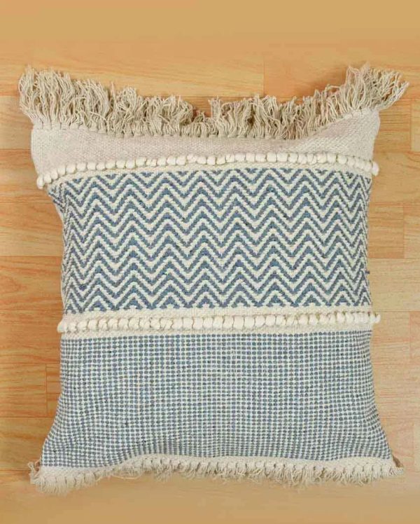 Blue Zigzag Boondi Lace Cotton Tufted Cushion Cover | 18 x 18 Inches Sale