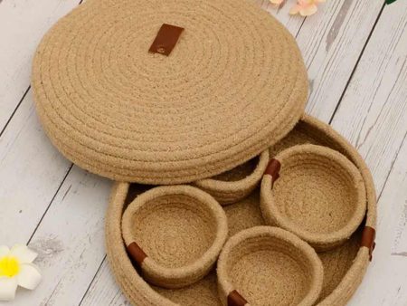 Zen Cotton Basket Tray With Small Round Bowls For Cheap