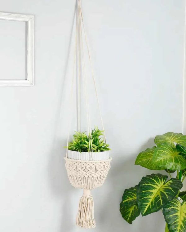 Diamond Chain Macrame Cotton Hanging Planter Pot Online now